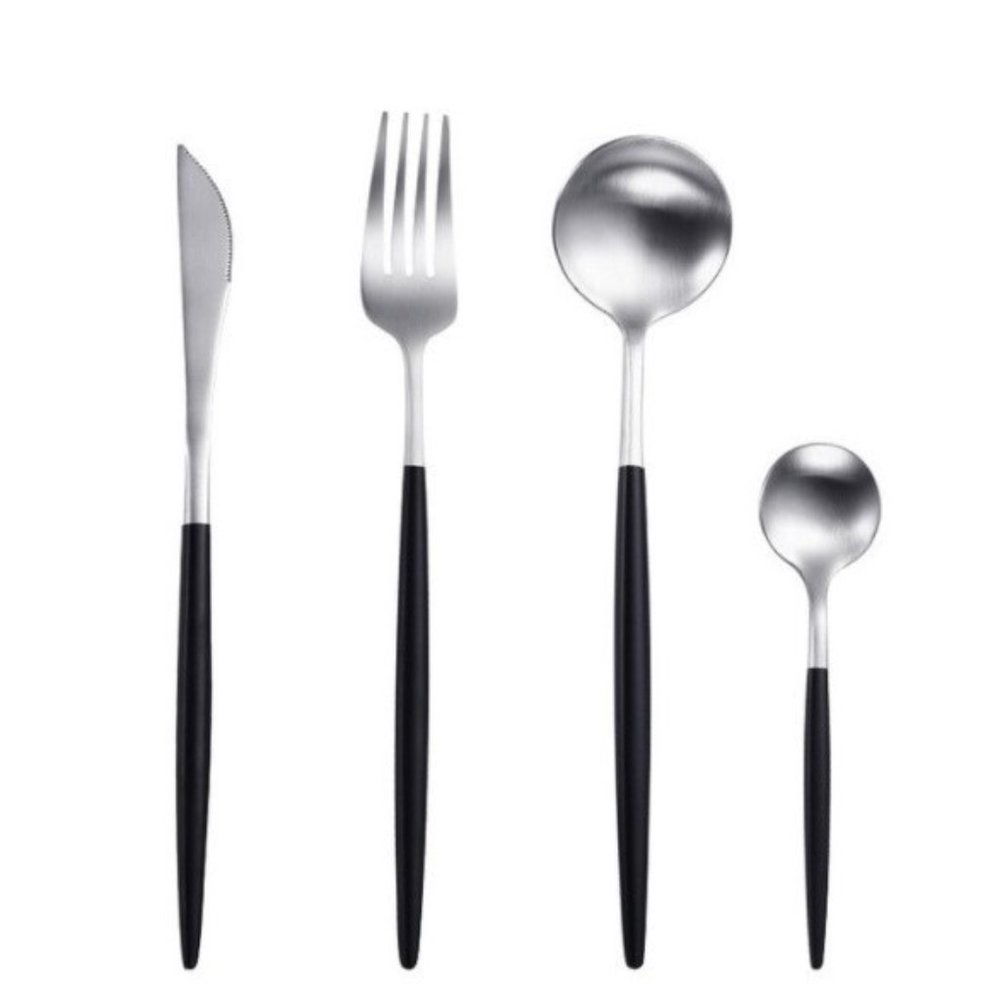 Modern Luxury Flatware (Silver and Black Finish)